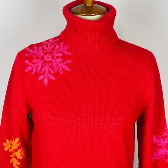 Vtg 90s Eddie Bauer Snowflake Intarsia Turtleneck Sweater Sz Tall M Red Angora - Picture 2 of 6